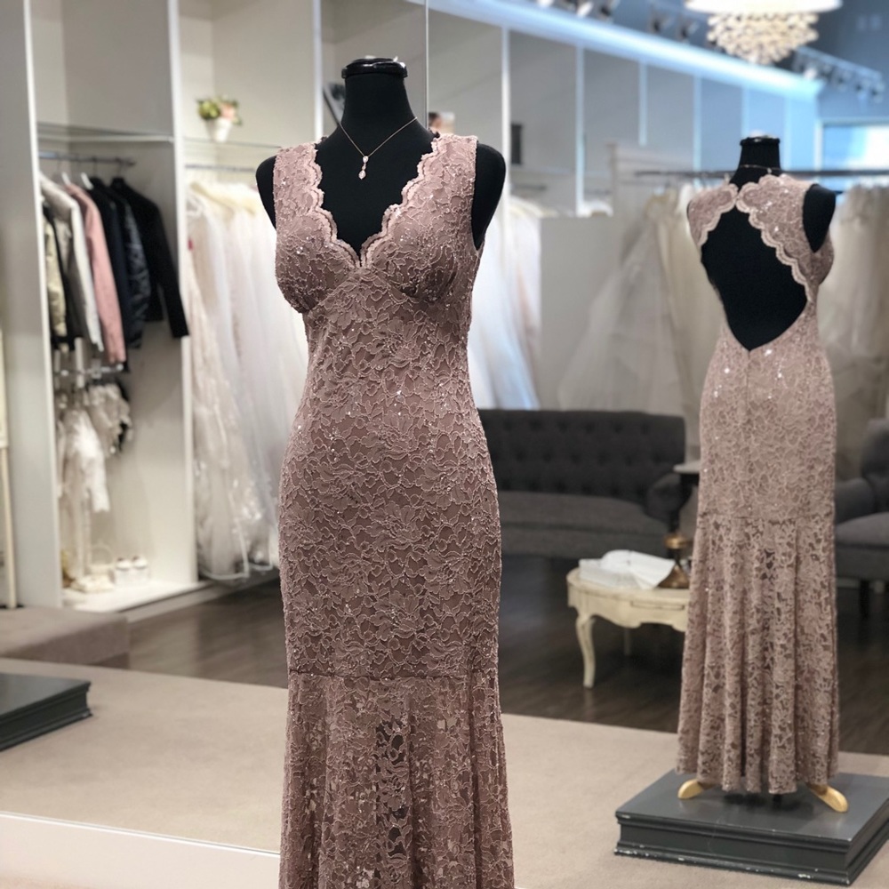 Mocha Sequins formal dress with keyhole back